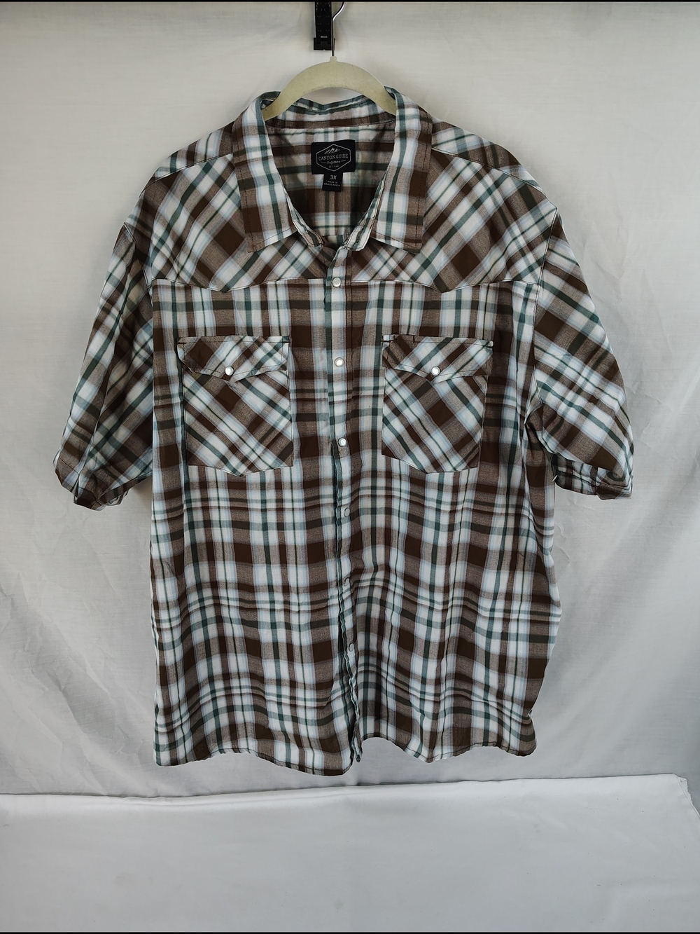 Men's Casual Brown Plaid Snap-Down Shirt